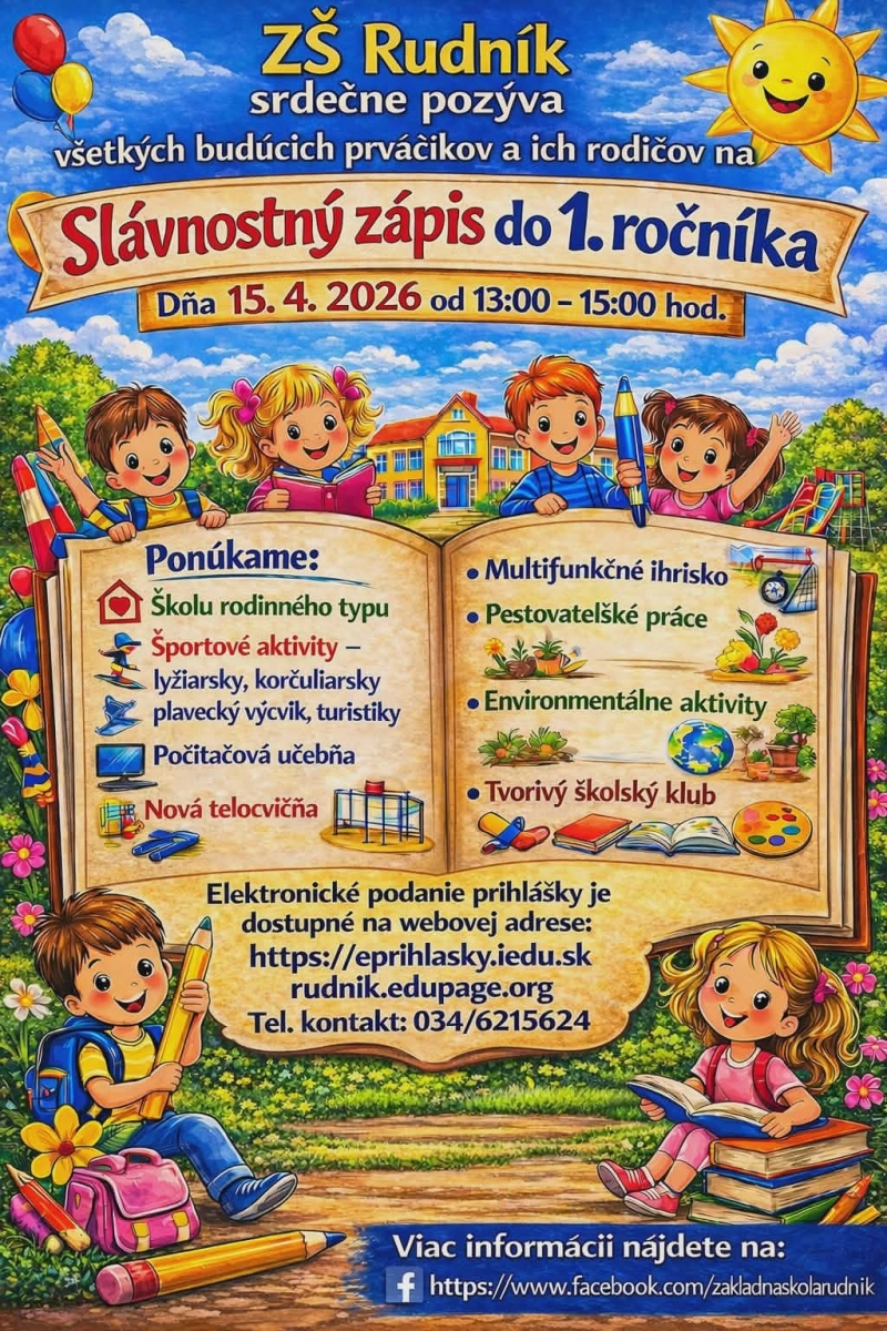 Slávnostný zápis do 1. ročníka ZŠ Rudník dňa 15.4.2026